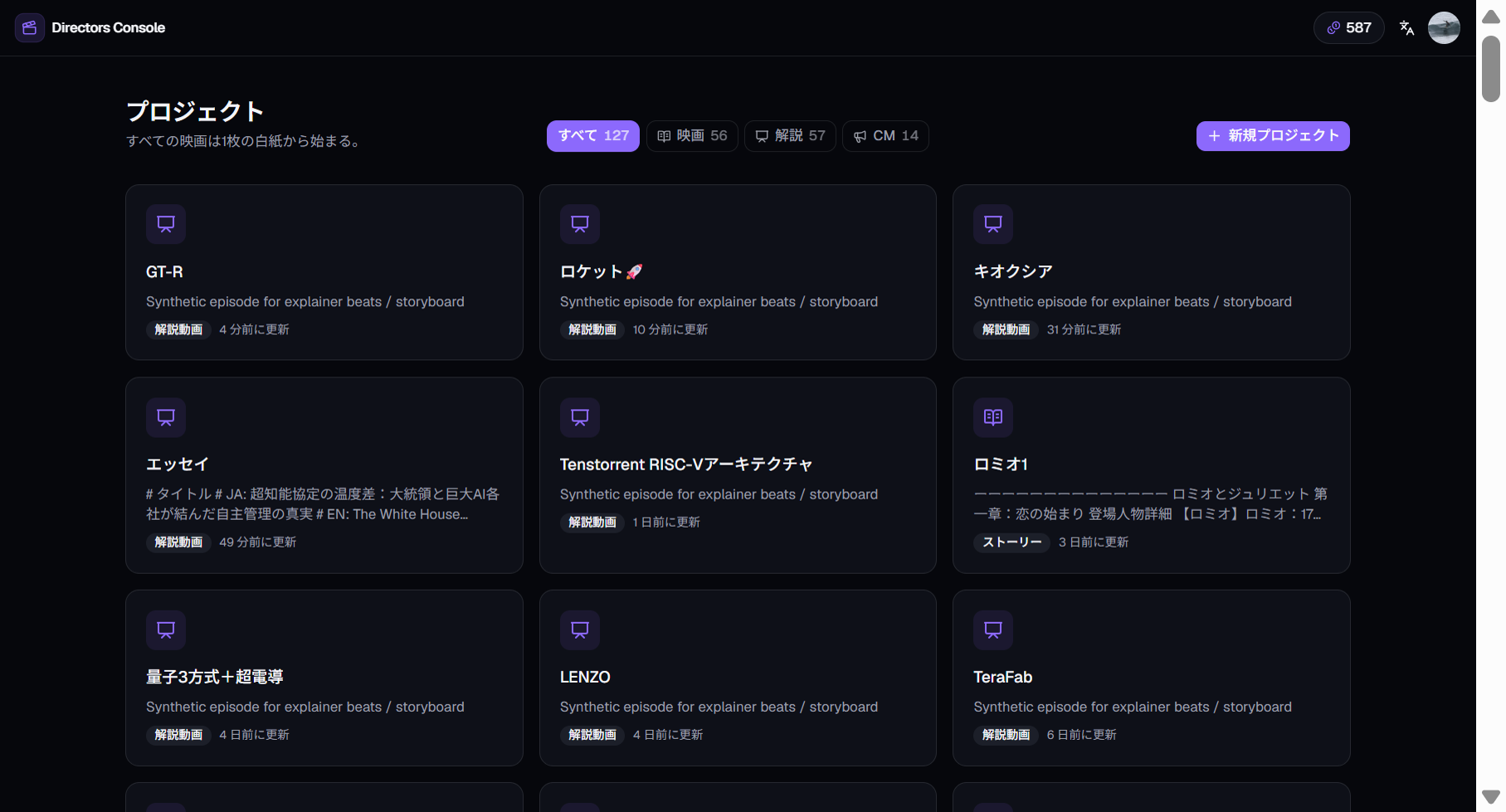 The studio project dashboard