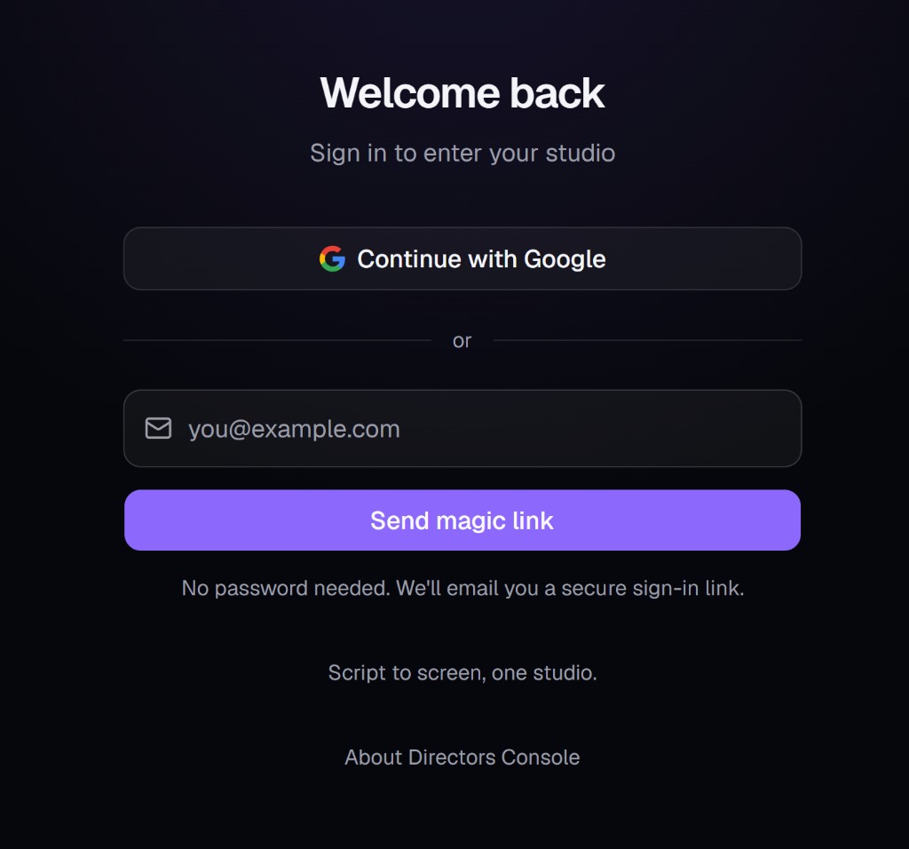 Sign-in screen with magic link input
